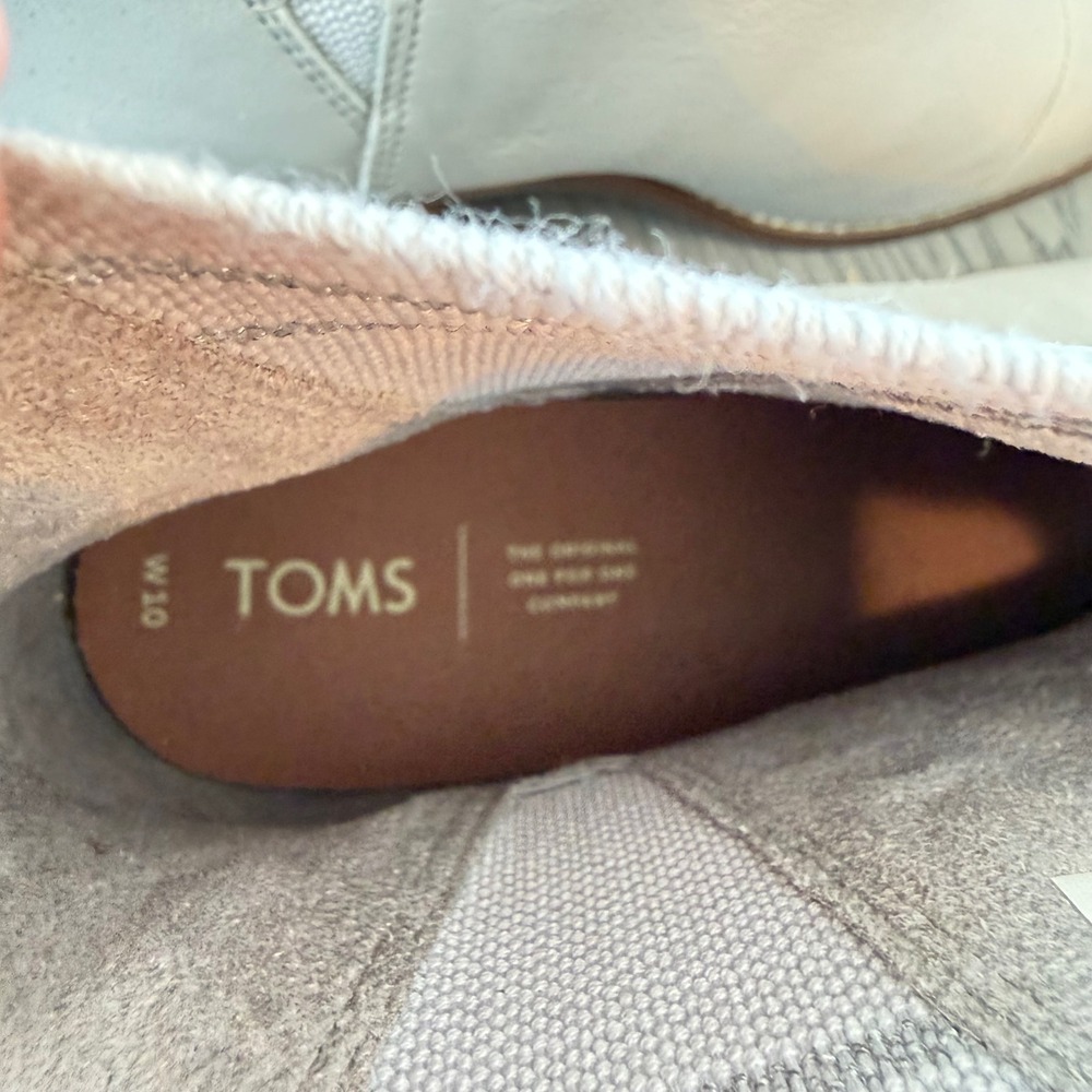 TOMS Marina Birch White Leather Ankle Boots Block Heel‎ Cap Toe Womens 10 - Picture 9 of 10